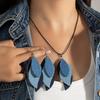Bohemian Style Multi-Layer Denim Leaf Pendant Earrings Leather Cord Necklace Elegance Versatile Women's Jewelry Set