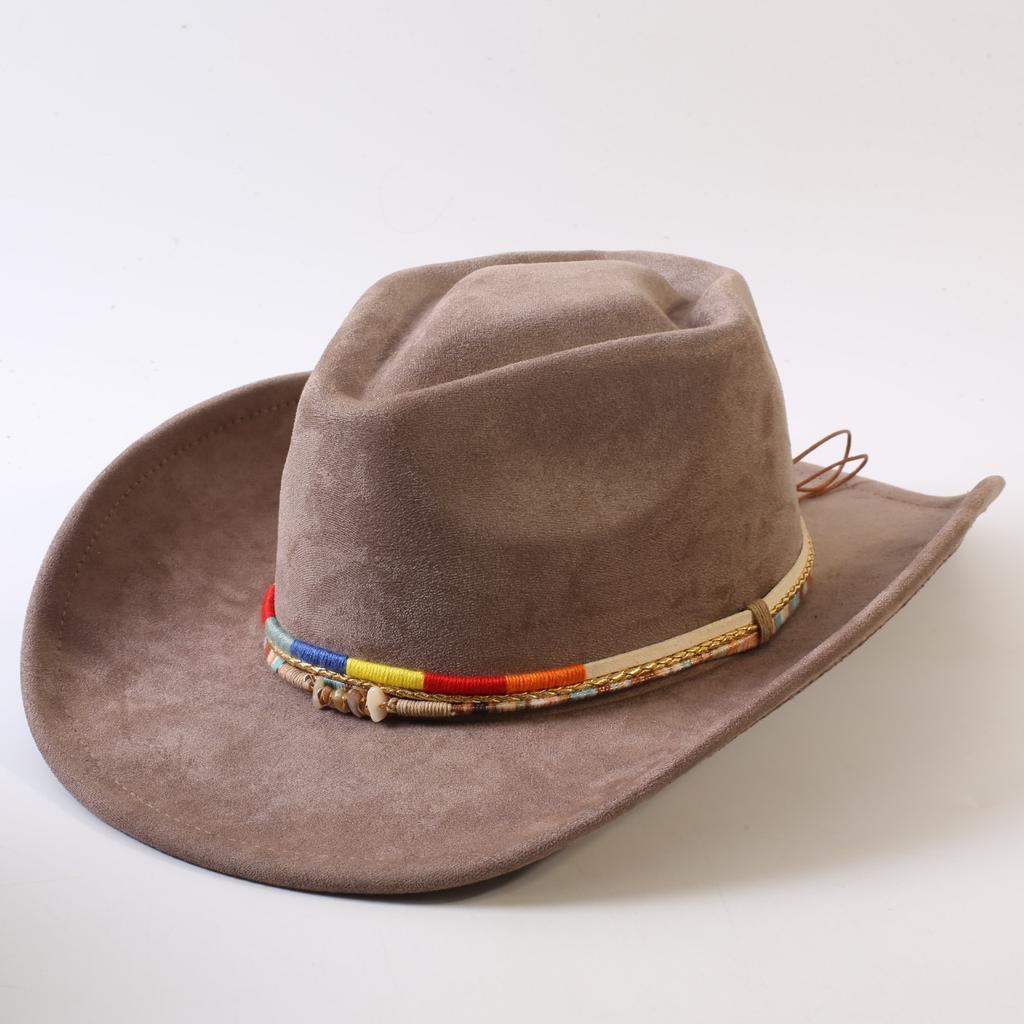 Popolari cappelli western da cowboy classici in camoscio europei e americani, cappelli da cowboy alla moda retrò da uomo e da donna