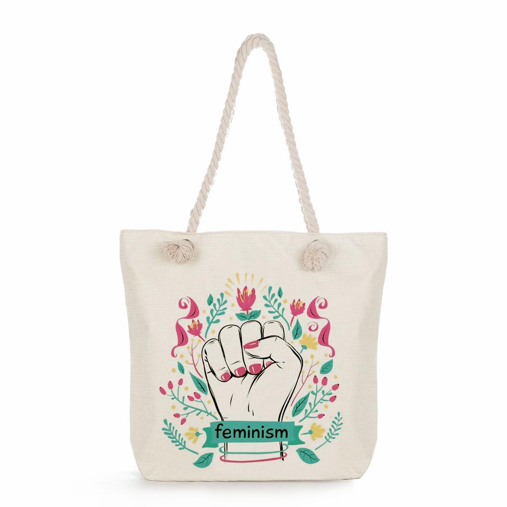 Multifunctional Trendy Letters Printed Thick Rope Shoulder Beach Bag Casual large capacity handbag 7593