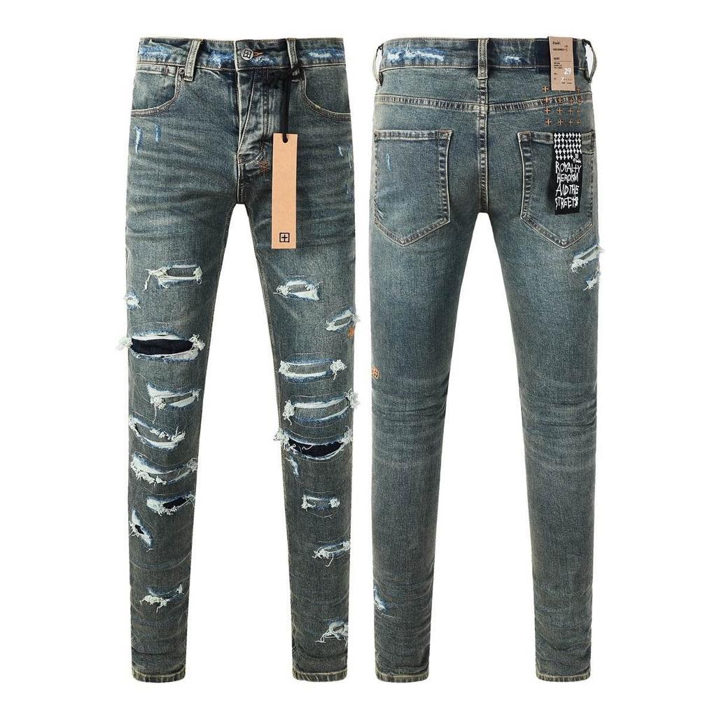 GLYDE Washed Slim Fit Skinny Jeans Ripped Stretch Denim Casual Pants Streetwear Trousers