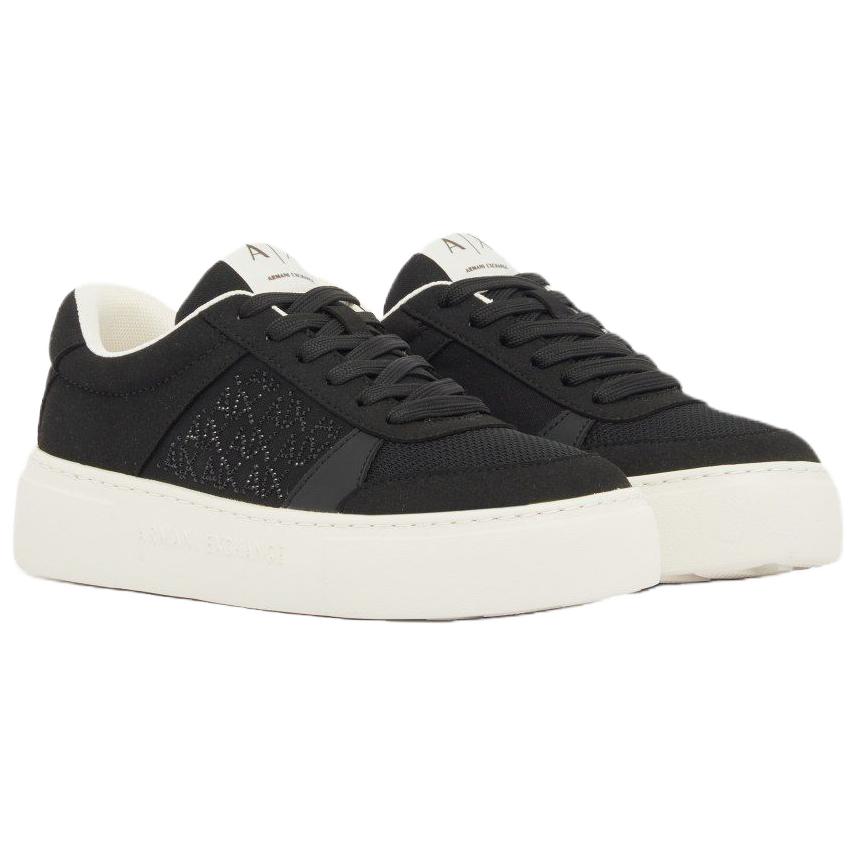 Armani Exchange Round Toe Lace-Up Rhinestone Logo Low-Top Sneakers 3.6cm Women sneakers Black XW002788AF23057UC001