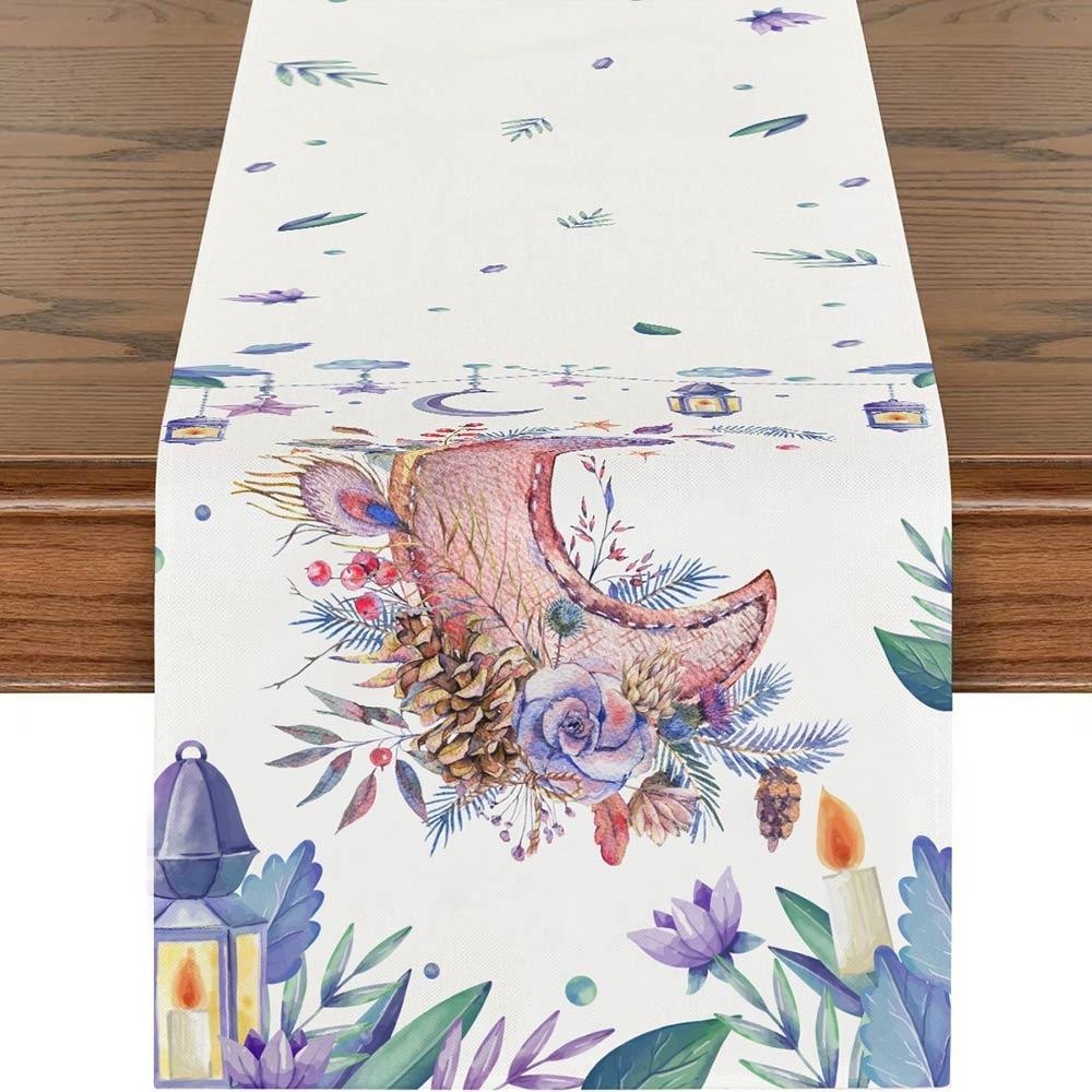 

Multicolor Eid Mubarak Table Runner 33*180cm Dinning Table Decor Ramadan Decor Tablecloth Rectangle Moon Castle Flower