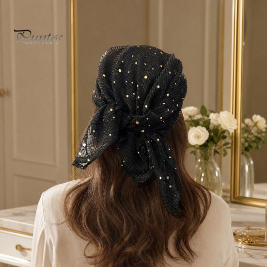 Sequin Headscarf Headscarf, Multi-Purpose Turban Headband Square Scarf, Adjustable Versatile Hair Scarf Strap Bohemian Style Head Wrap for Travel