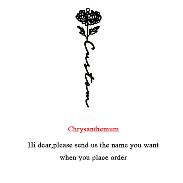 Custom Flower Name Necklaces Stainless Steel Pendant Personalized Rose Nameplate Choker Pendant Necklace Lover Jewelry Souvenir GiftFlower Necklaces