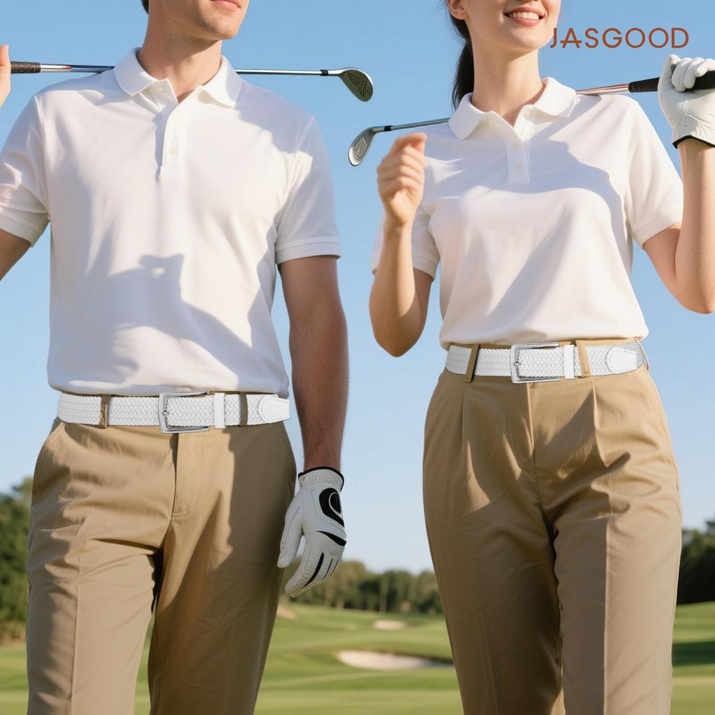 [JASGOOD] Men's Mesh Belt, Elastic, Braided, 33mm Wide, Large Size, No Holes, Golf, Casual, Work, Unisex, White