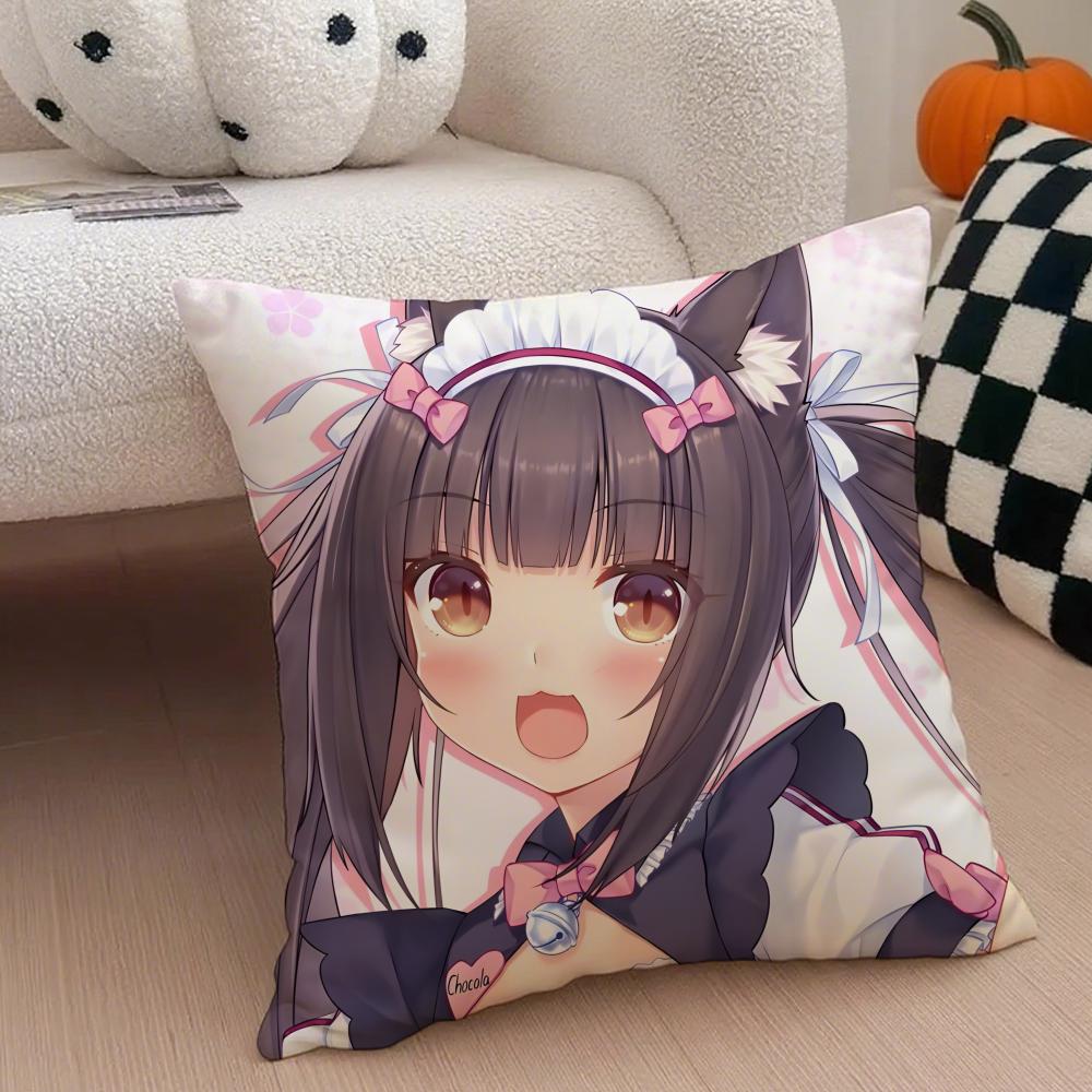 Cute Japanese Visual Novel Anime NNekopara Cushion Cover Throw Pillow Cover Hidden Button Durable Polyester Chair Cushion