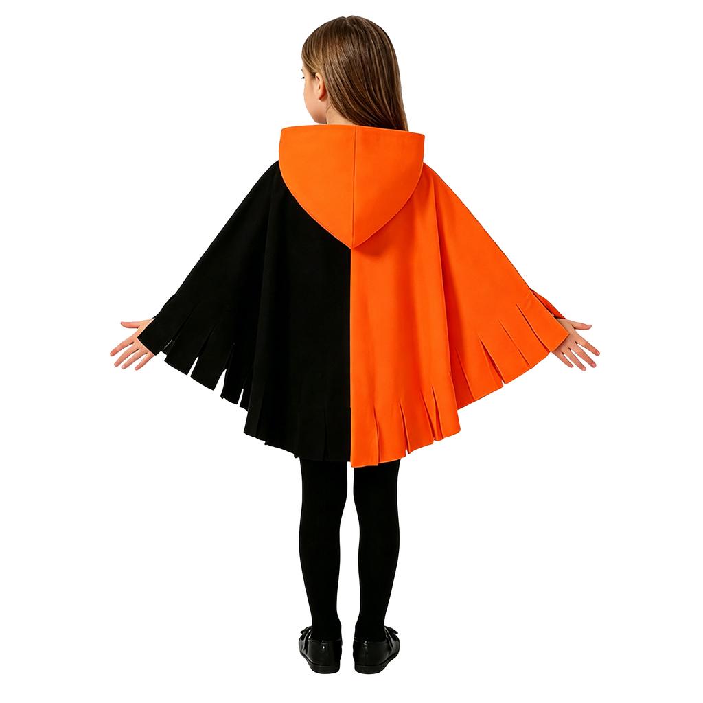 Kids Halloween Hooded Cape Costume Pumpkin Bat Pattern Cloak Lightweight Soft Fabric Spooky Design for Boys Girls Party Dress Up