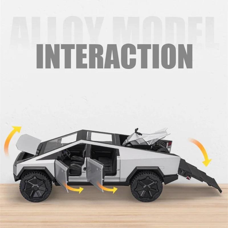 ctkhn3 1/24 Teslas Cybertruck Pickup Alloy Car Model Diecasts Metal Toy Off-road Vehicles Truck Model Simulation Sound Light Kids Gifts