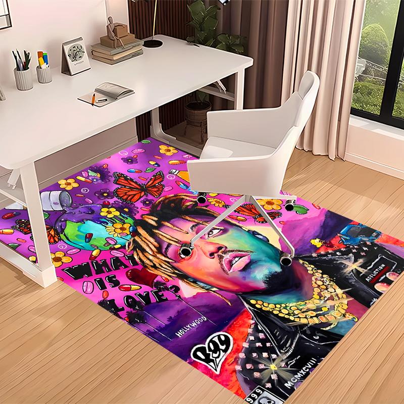 1pc Juice WRLD Print Area Rug - Soft, Washable Non-Slip Indoor Mat for Office Chairs, Living Room, Home Office Decorative Rug