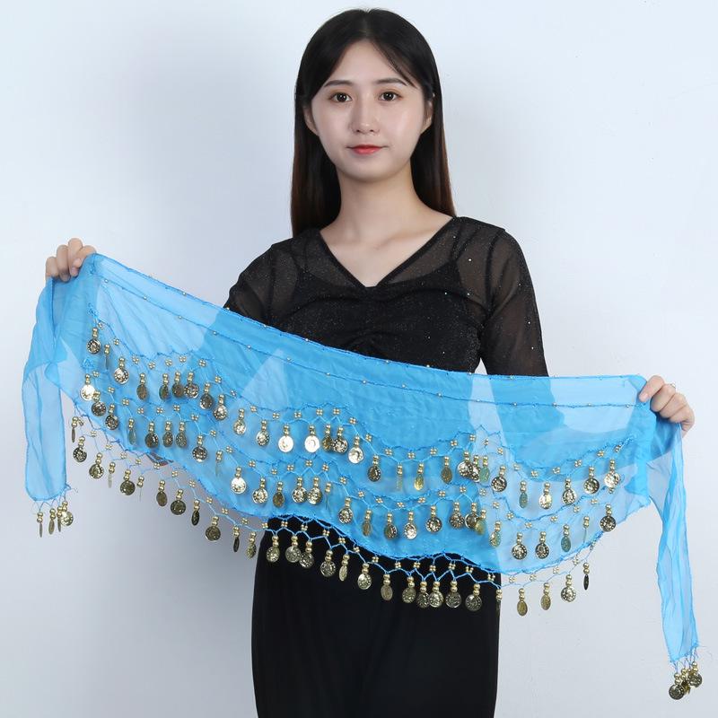In Stock: Gold Three-Layer Belly Dance Hip Scarf with 128 Coins & Indian Dance 72 Coins Scarf
