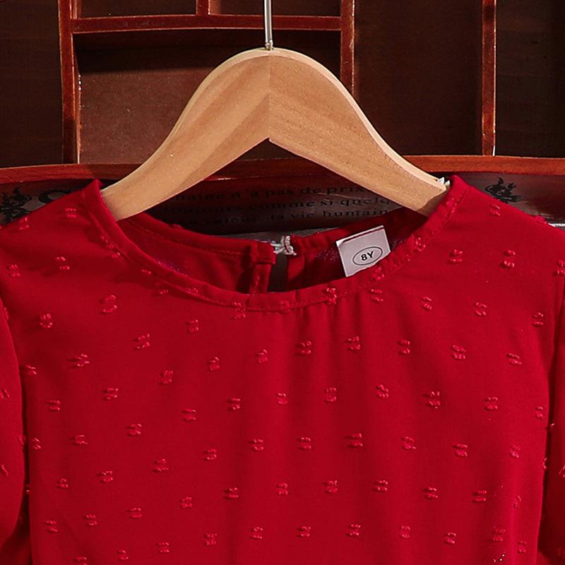 Robe d'été rouge à manches courtes pour filles de 8 à 12 ans