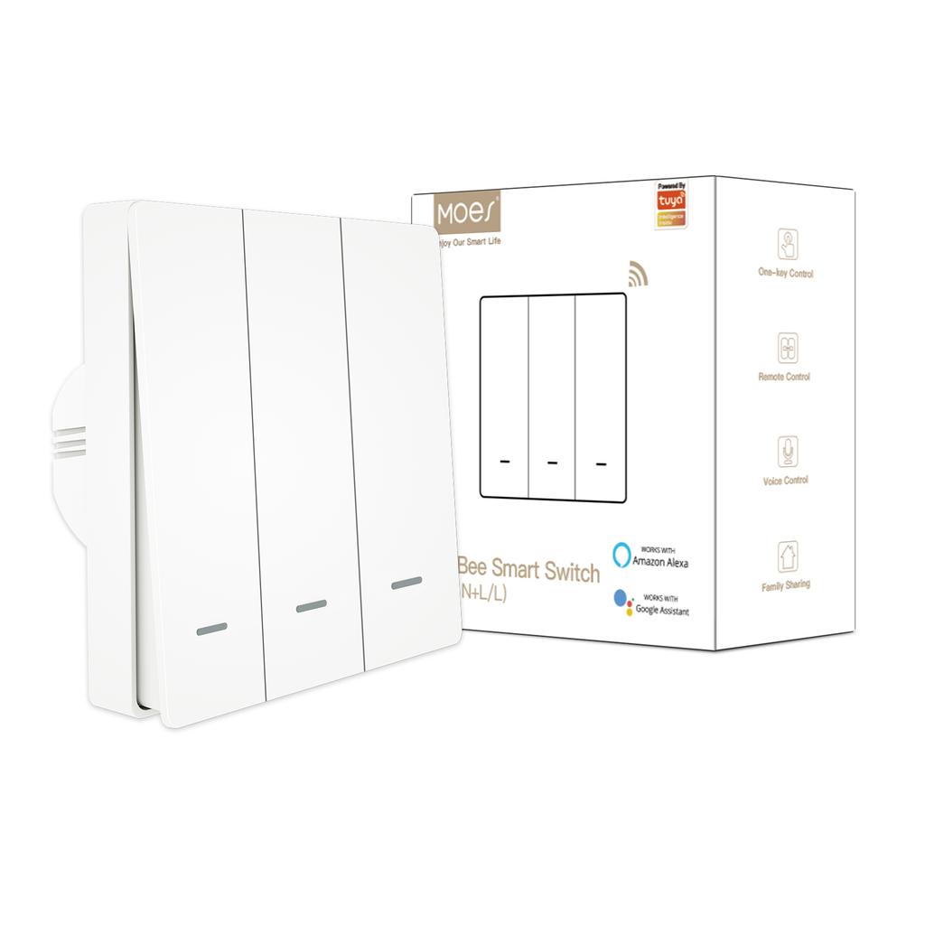 MOES NO Neutro No Condensatore Zigbee 3.0 Pulsante a Muro Wireless Interruttore Luce Intelligente Tuya Standard UE UK 1/2/3 Gang