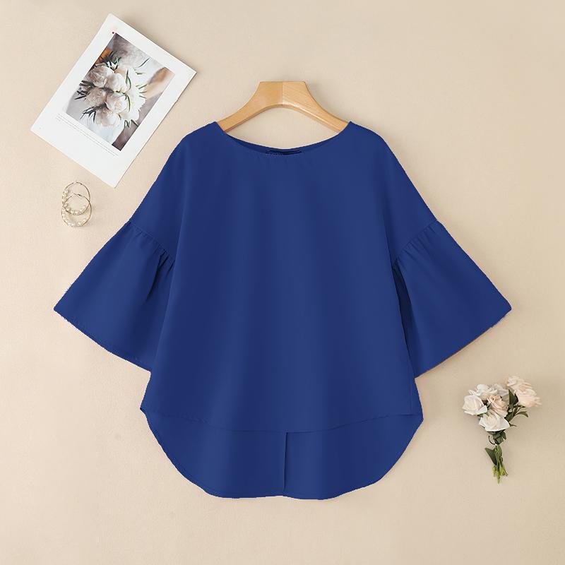 

ZANZEA Женская повседневная однотонная свободная блузка с круглым вырезом и рукавом 3/4 5XL королевский синий