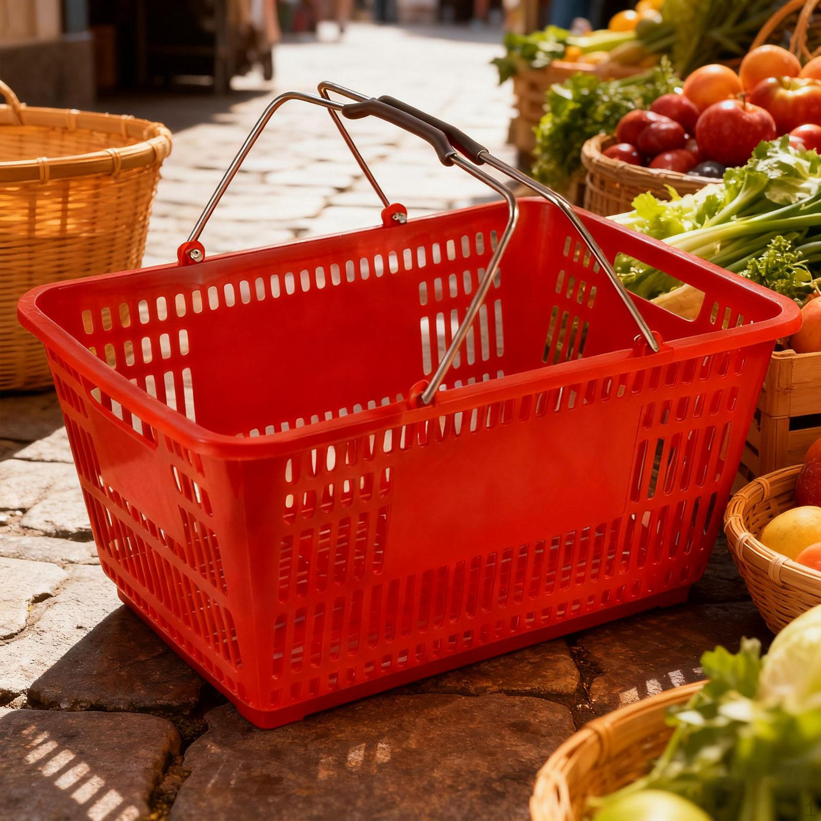 

Shopping Basket Storage Holder Sturdy with Handle for Cosmetics Toys Bedroom червоний