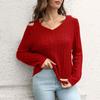 Women's Off Shoulder V-Neck Sweater Loose  Winter Long Sleeve Knit Sweater
