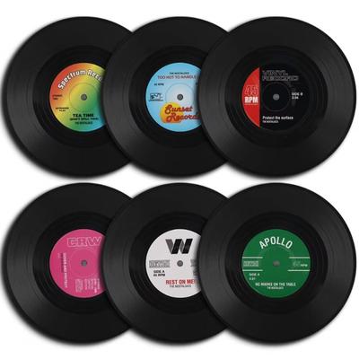 6 uds./juego Posavasos de Vinilo Vintage para Café Antideslizantes Posavasos de Vinilo Redondos para Mesa de Comedor Posavasos Térmicos