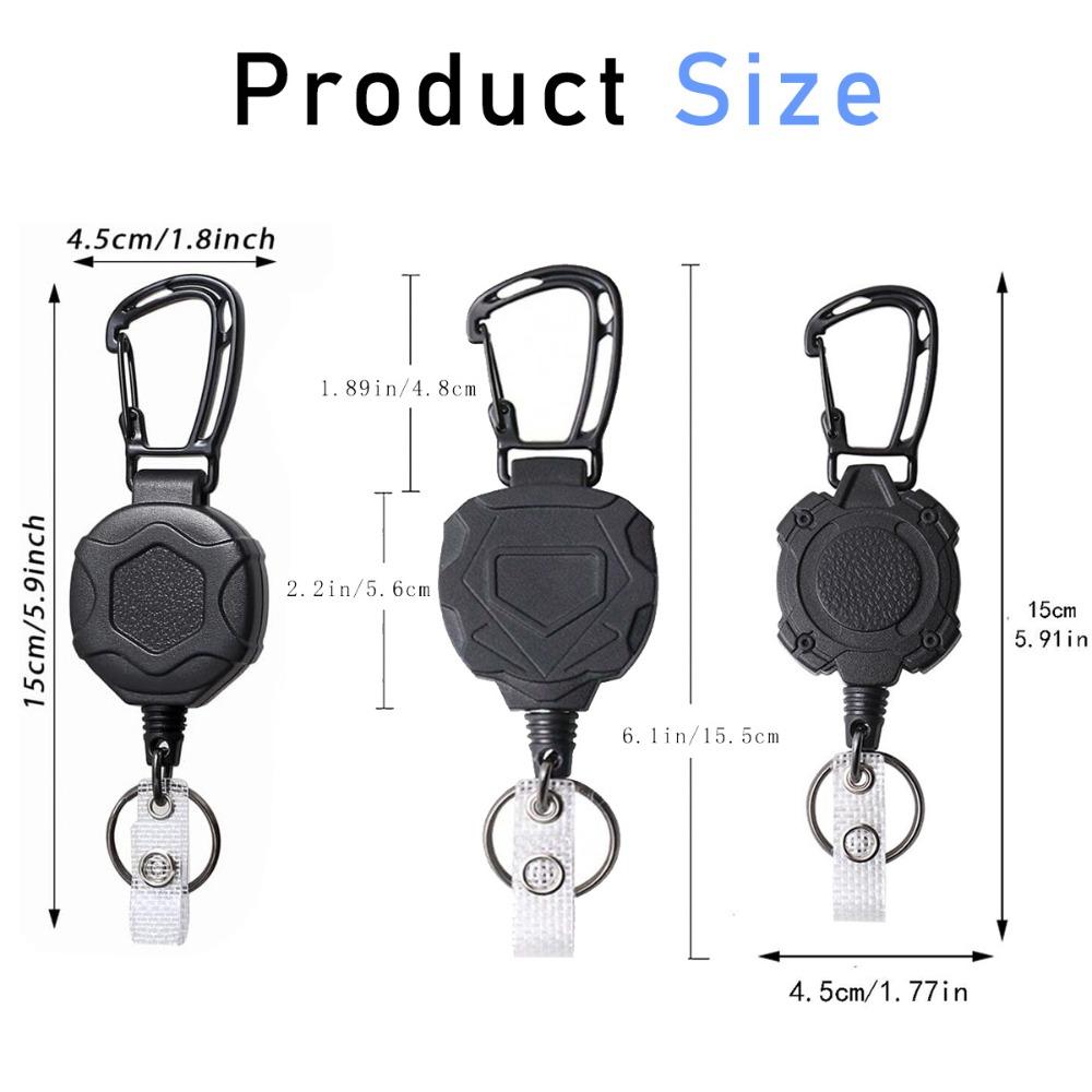 Alloy Retractable Key Reel Black Wire Rope Holder Portable Carabiner Clip  Outdoor Backpack Use
