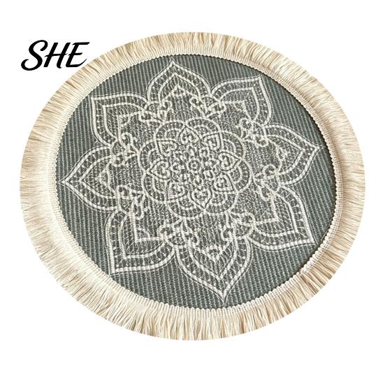 Ethnic Pattern Coasters Vintage Round Coasters, Pastoral Cotton Linen Placemats, Soft Jute Durable Drink Mats Tassels Mats, Handwoven Table D