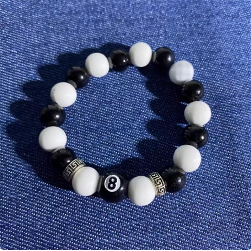 Hot- Creative Billiards Black 8 Bead Bracelet Billiards Figure Eight Elastic Bracelet Accessory Couple Bracelet Jewelry