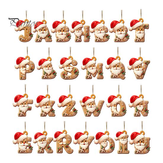 Christmas Tree Gingerbread Letter Ornaments 2D Flat Acrylic Ornaments, Pendant with Santa Claus, Personalized Alphabet Keepsake for Friends