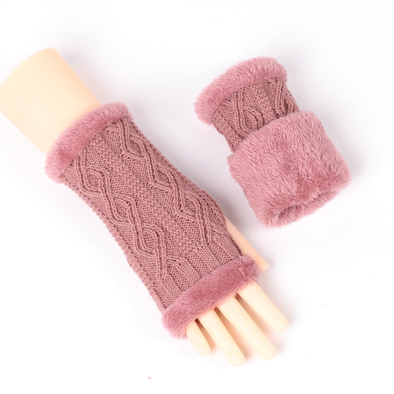 Fleece Thicken Gloves Diamond Short Knitted Finger-Lower Plush Sleeve Cover Cross-border Autumn Winter Keep Warm Fleece Gloves One Size