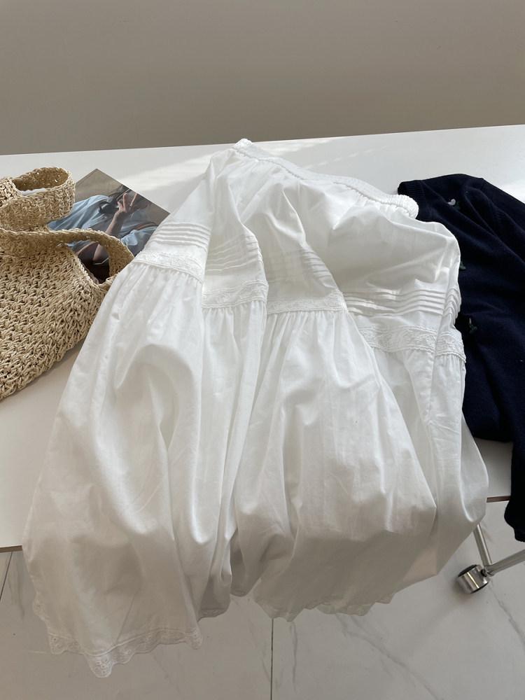 French White A-Line Midi Skirt: Summer Elastic Waist, Inner Lining, Drape Slimming, Wide Hem