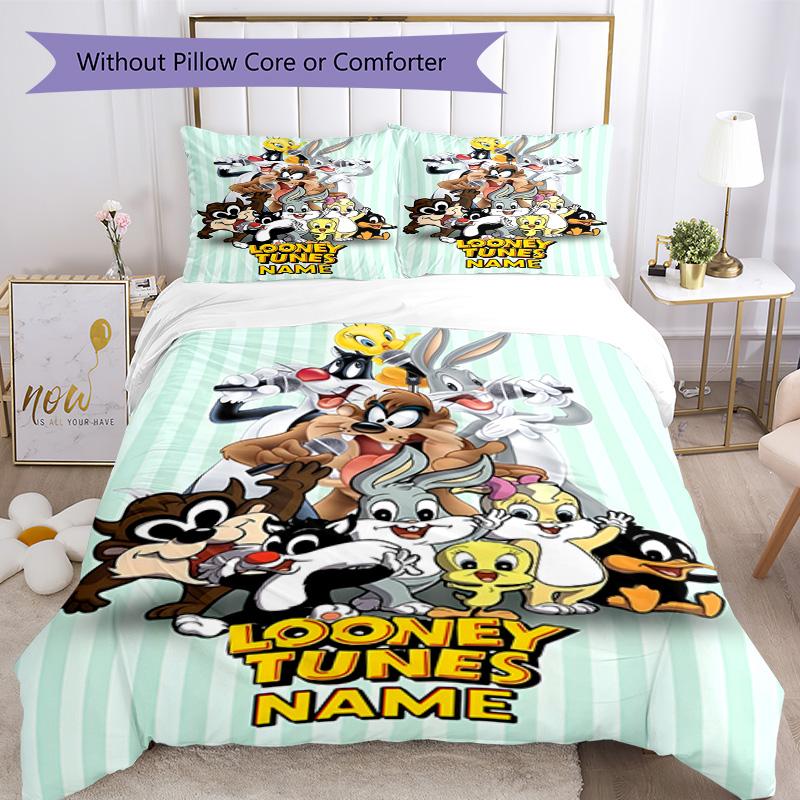 Warner Bros. Obras (sesenta y cinco) Juego de Ropa de Cama Personalizado con tu Nombre Funda Nórdica Transpirable con Fundas de Almohada Decoración del Hogar Regalo de Cumpleaños