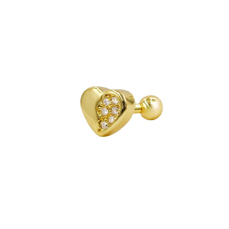 Gaibei European & American 3D Heart Ear Stud with Round Zircon Piercing Jewelry