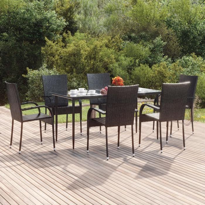 VidaXL 7-Piece Garden Dining Set Black Wicker, Outdoor Dining Set, Table and Chair of 3156669