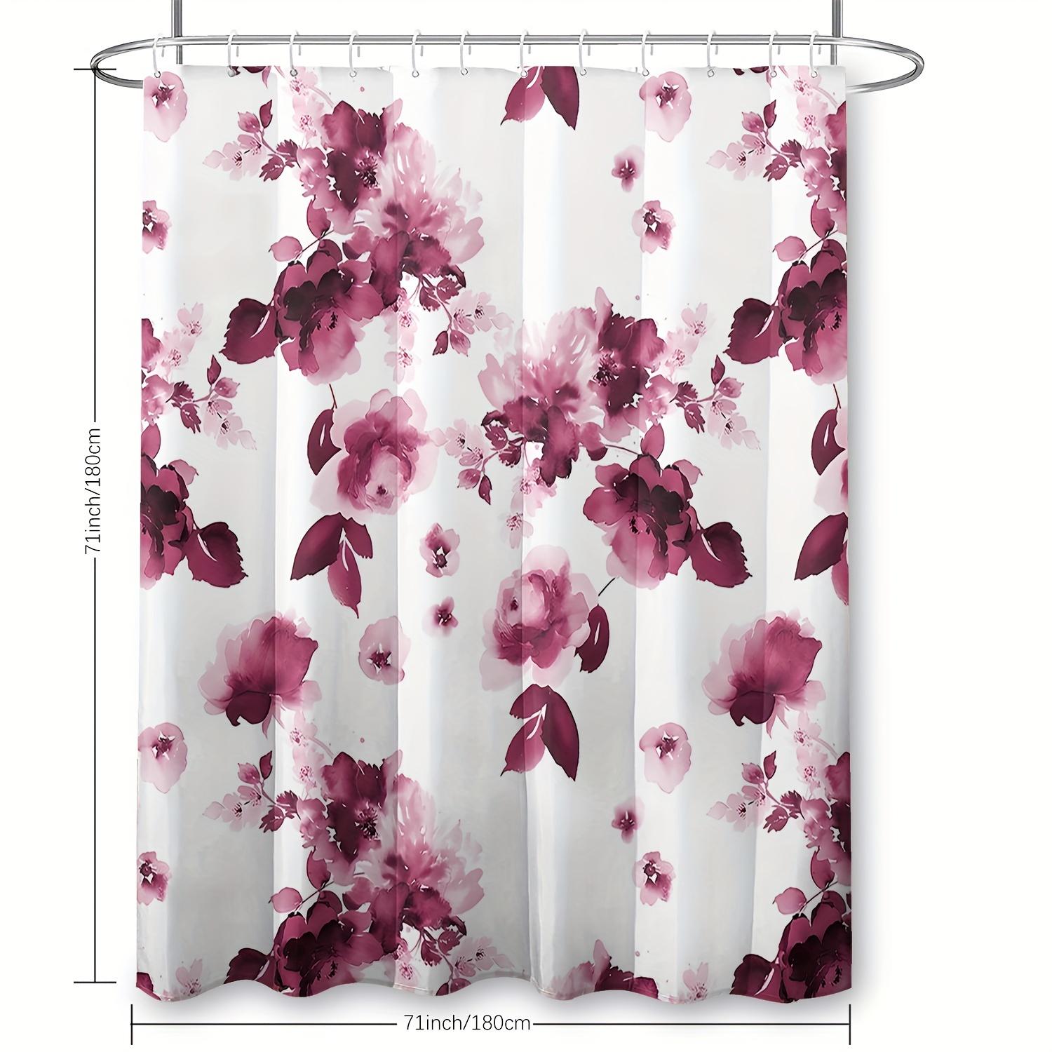 

1 Piece Waterproof Floral Shower Curtain Set With Hooks - Machine Washable Polyester Fabric For Bathroom Decoration W60H190(CM)-1 Pcs
