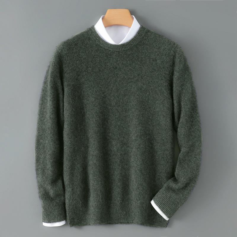 

Men s 100% Wool Thick Knit Round Neck Sweater - Solid & Versatile for Fall/Winter S