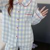Spring and Autumn Day Doll Collar Pajamas Women's Long Sleeves Long Pants Loose Plaid Cloud Cotton Loungewear Suit Women