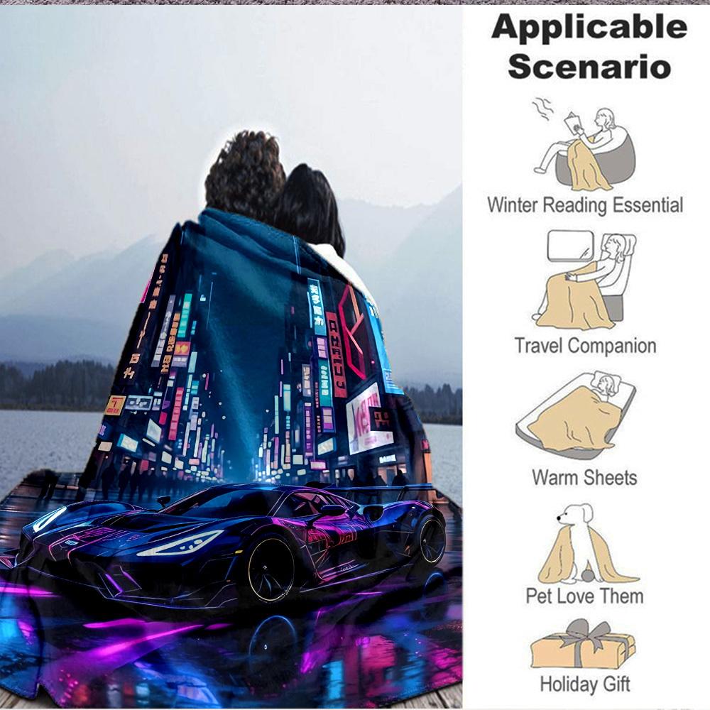 1pc Neon Cityscape Blanket Lightweight Flannel Blanket Throw Blanket For Sofa, Bed, Travel, Camping, Livingroom, Office, Couch