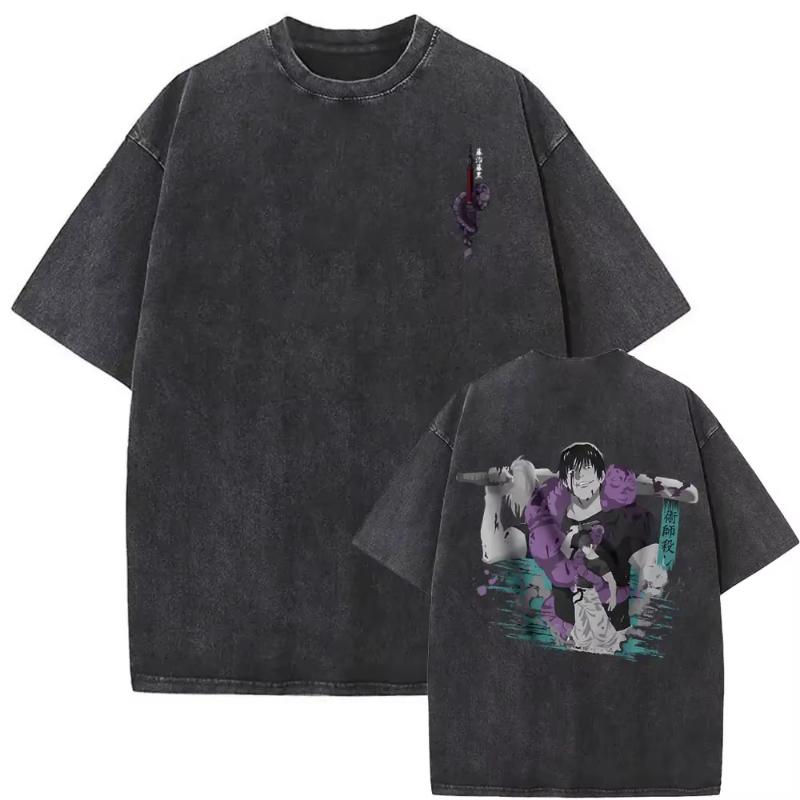 Washed Vintage Anime Jujutsu Kaisen Itadori Yuji and Todo Aoi Graphic Print T Shirt Men Women Fashion Oversized T-shirts