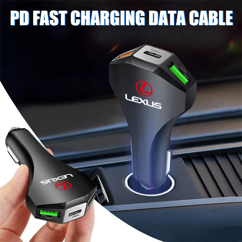 Car Charger Adapter Dual USB Type C Ports Super Fast Charging Conversion Plug Phone Charging For Lexus ES RX LS IS NX valve cap wzdf76