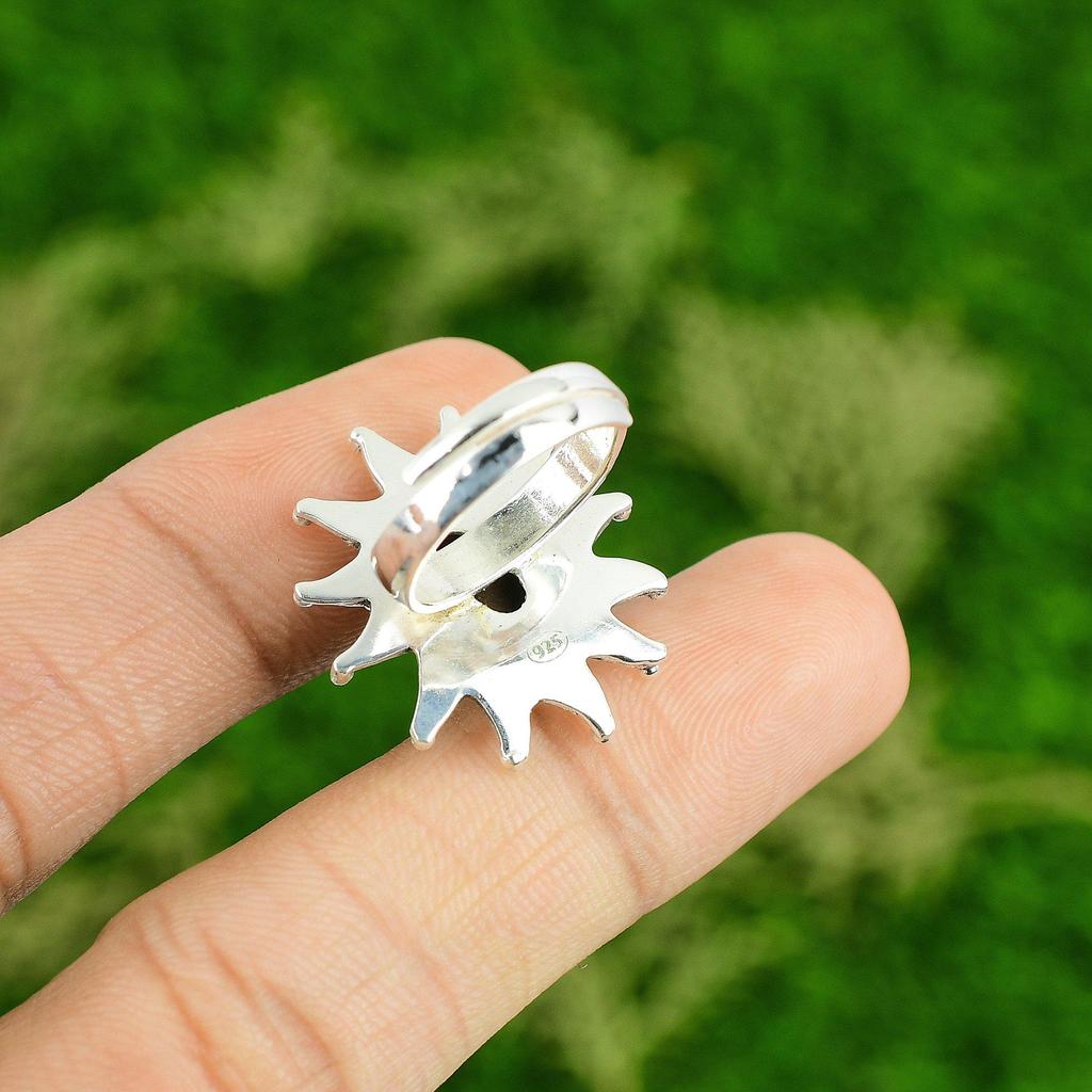 Womens day Deal Rhodonite Stone 925 Sterling Silver Flower Sister Stackable Ring