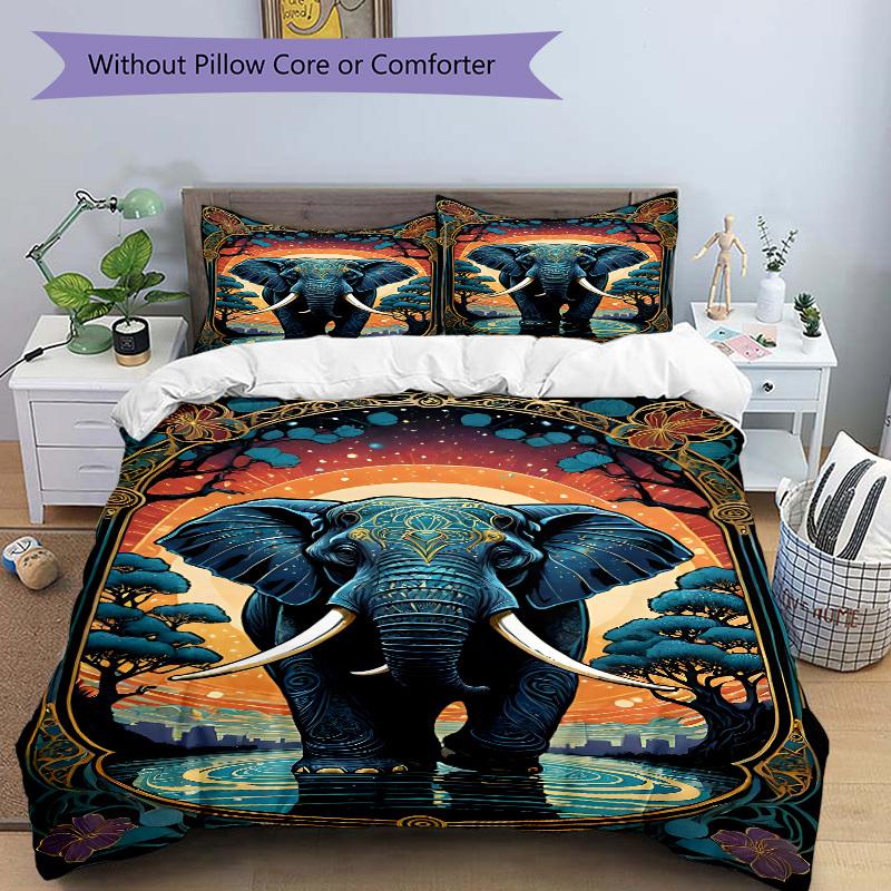 3pcs Elephant Art Print Duvet Cover Set -Includes 1 Duvet Cover and 2 Pillowcases, No Quilt Core, All-Season Home Decor yy251111128