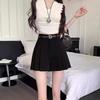 Women's Gray High-Waist Pleated Chiffon A-Line Shorts - Summer Slimming Wide-Leg Casual Skirt Pants