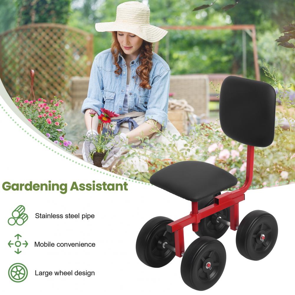 Verstellbarer rollender Gartensitz mit Rückenlehne und Rädern Mobiler Hofroller für Pflanz- und Gartenarbeiten Hocker