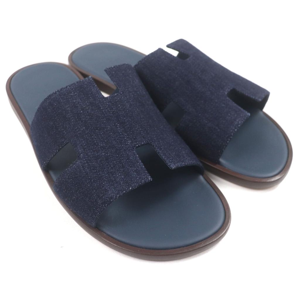 Makellose HERMES Sandalen Izmir H-Logo Slide Indigo-Marine-Denim Herren 43 Gebraucht