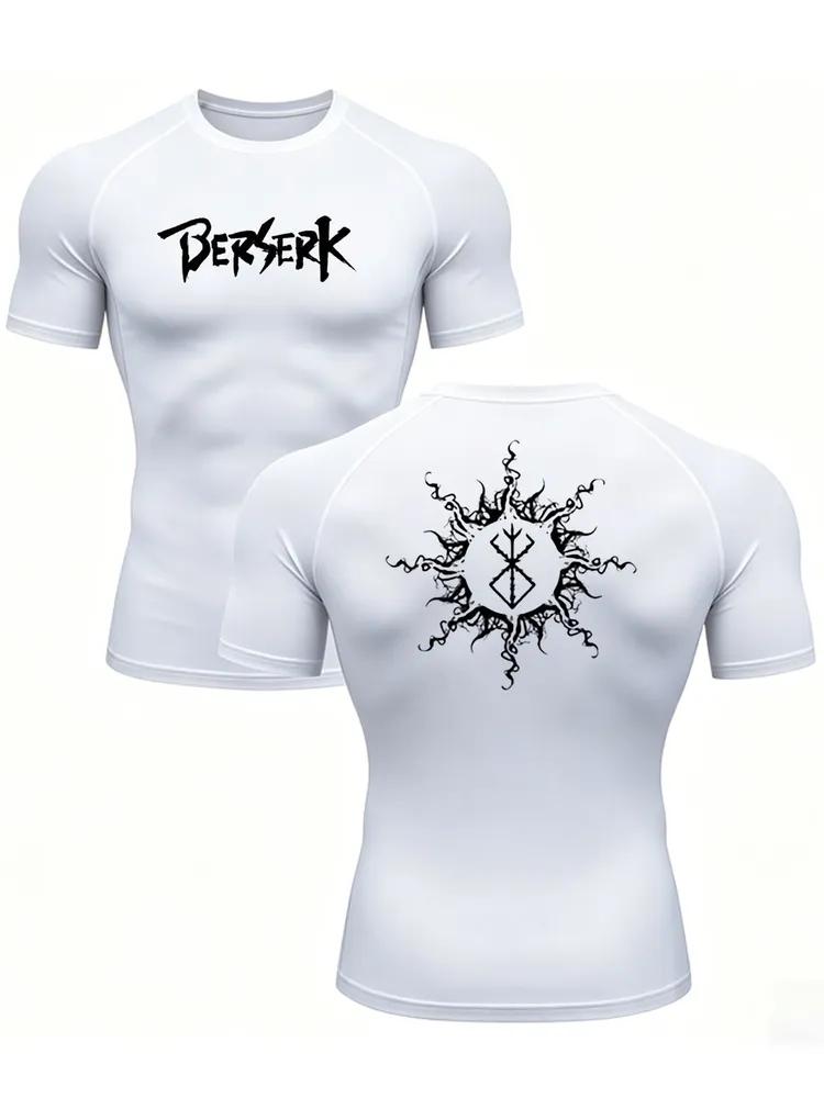 Men s Black Berserk Anime Double-Sided Print Compression T-Shirt, Quick Dry Breathable Gym Workout Training Top S