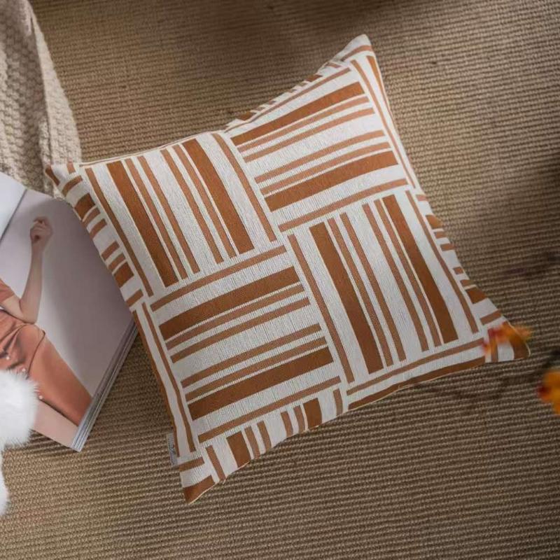 New Oat Color High End Geometric Jacquard Cushion Cover Double-Sided Modern Light Luxury Pillow Covers Decorative Decor Home