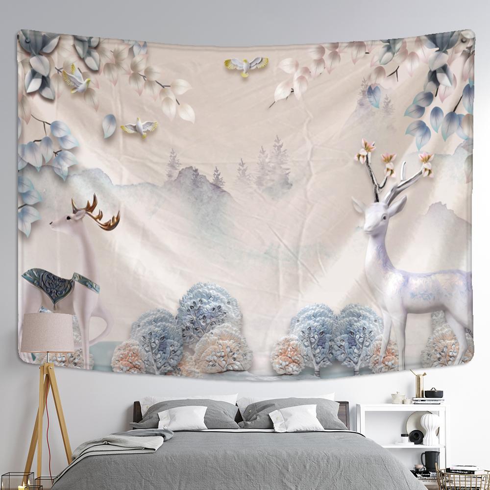 Tapiserie cu pene de păun agățat pe perete stil nordic boem, mister psihedelic, hippie, decor simplu pentru acasă