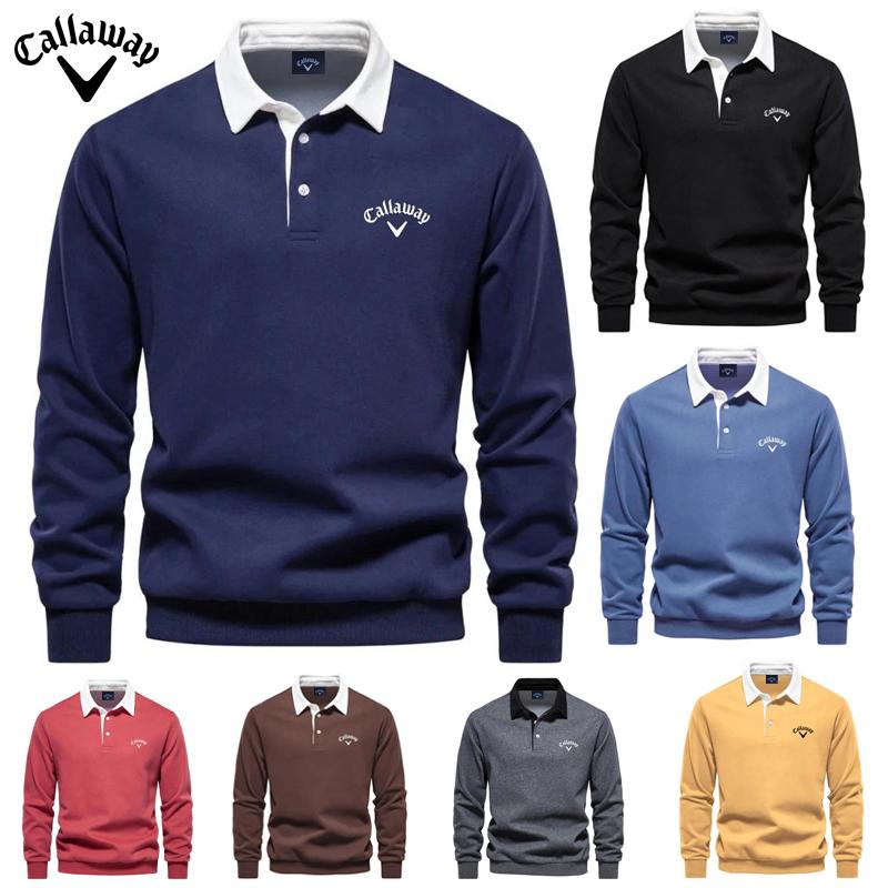 Callaway Men's Embroidered Pure Cotton Long Sleeved Polo Shirt for Autumn and Winter, New Fashionable and Casual Multifunctional Top