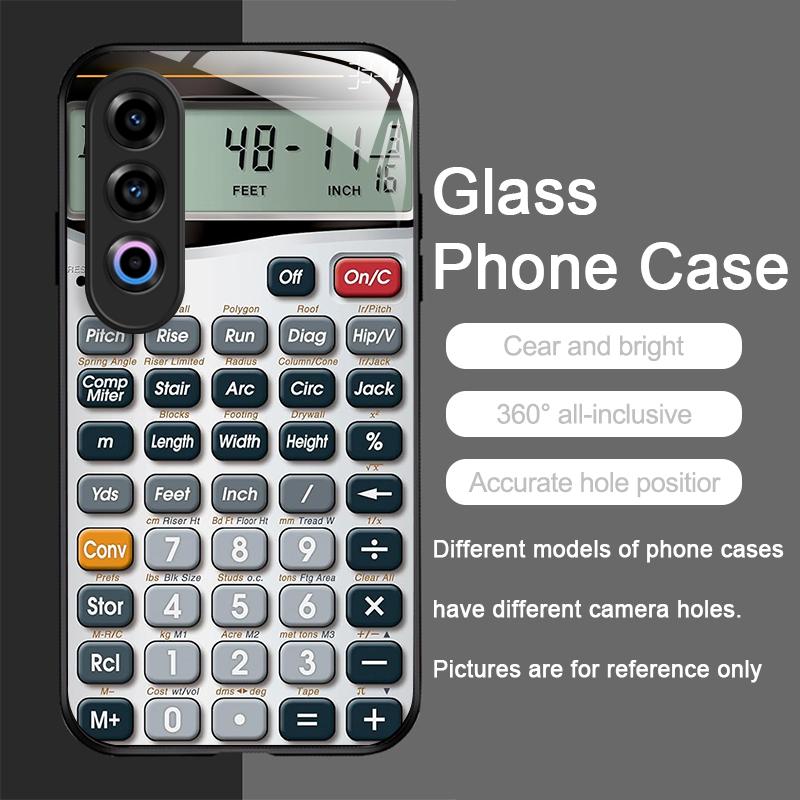 Funny Digital Calculator Pattern Tempered Glass Phone Case for OnePlus 13R 12 11 10 9 Nord CE4 3 2 Lite ACE2 ACE3 Pro Hard Cover