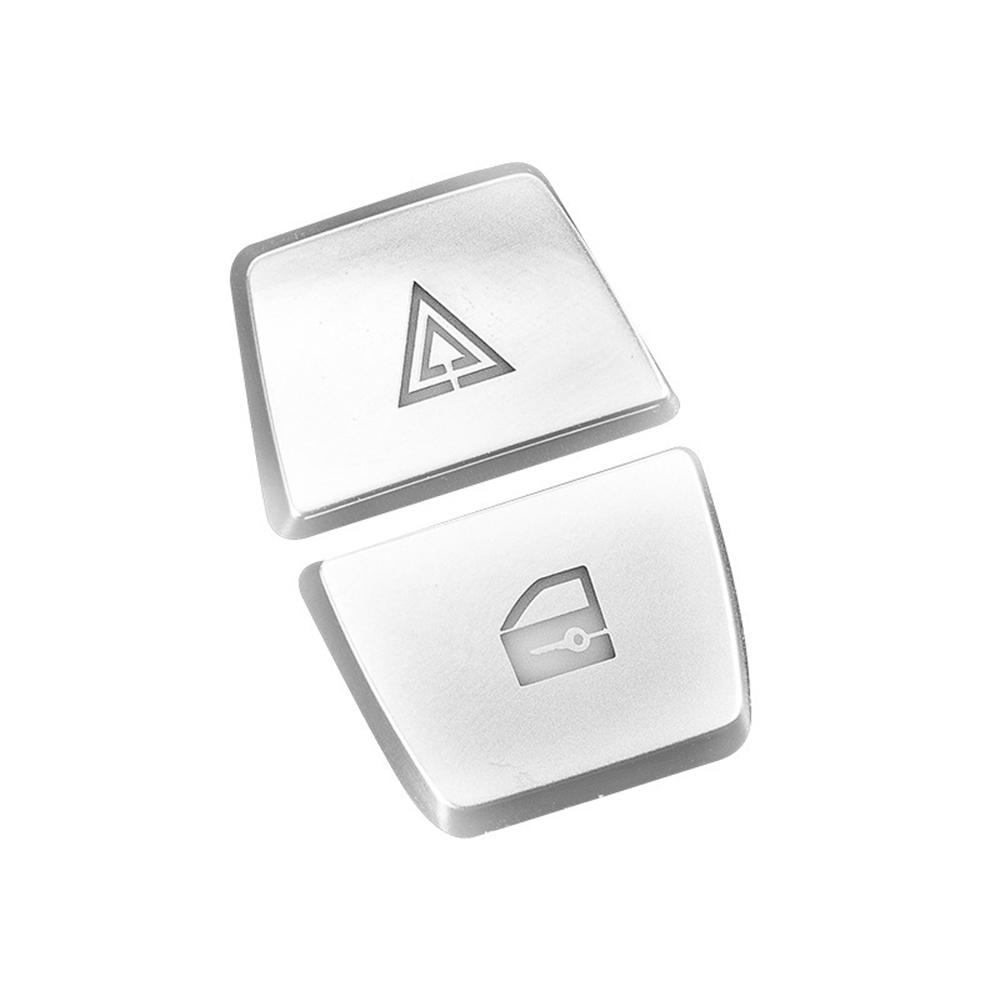 

2Pcs Car Warning Light Button Cover Interior Trims For BMW 5 6 7 Series Silver