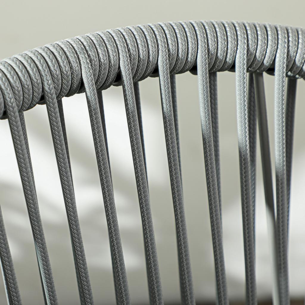 Garden Furniture Set, 2 Chairs & 1 Table with Glass Top, Rattan Look, Weatherproof, Metal Frame, Grey
