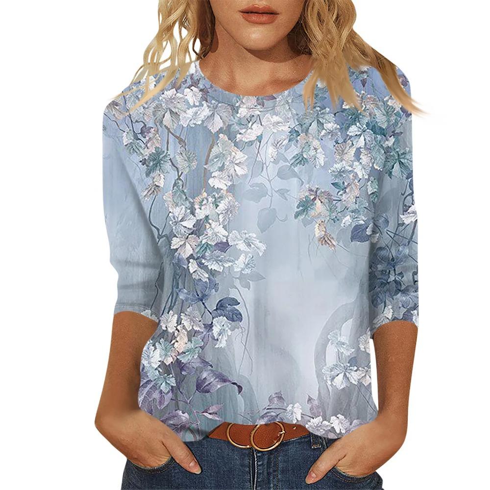 Flower Graffiti 3D Digital Printing Women's Fashionable and Personalized Round Neck Long Sleeved T-shirt