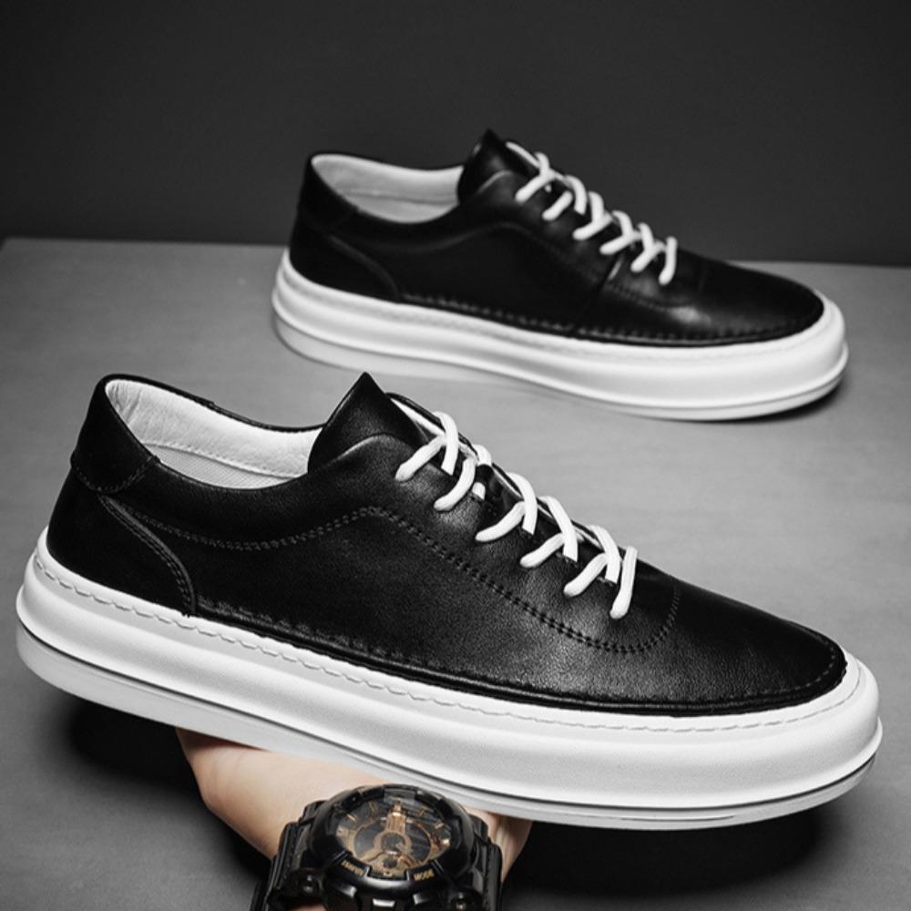 Leather Casual Shoes Men's Cowhide Soft Soled Anti Slip White Low Top Board Shoes Men Leather Original White Leather Shoes