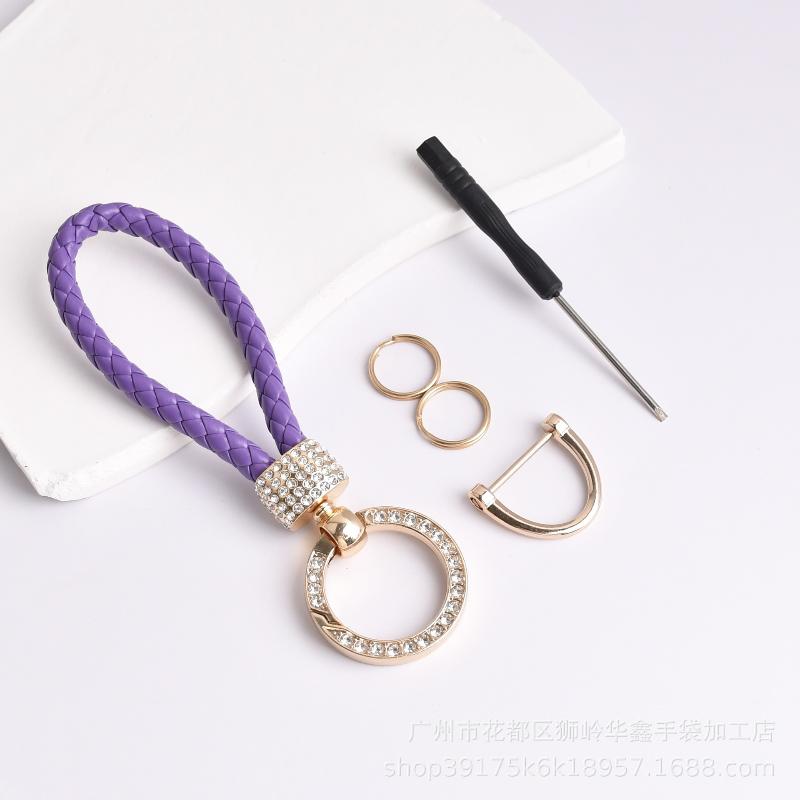 Handcrafted Braided Rope Keychain Sparkling Rhinestones - Stylish Monochrome Car Key Ring Fashion-Forward Accessory